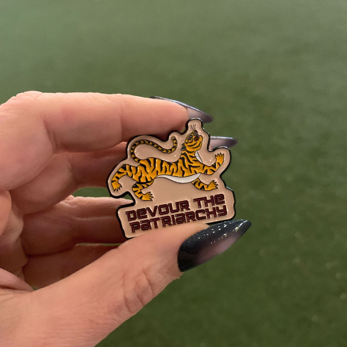 Devour the Patriarchy Feminist Tiger Enamel Pin, Lapel Pin - Starry Skies Austin