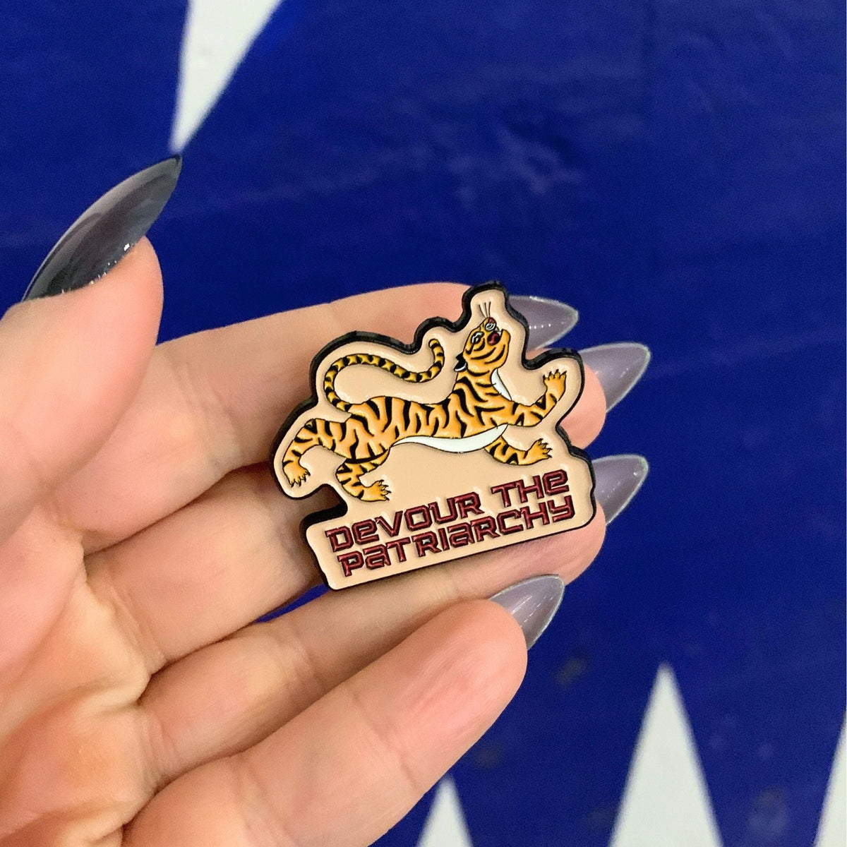 Devour the Patriarchy Feminist Tiger Enamel Pin, Lapel Pin - Starry Skies Austin