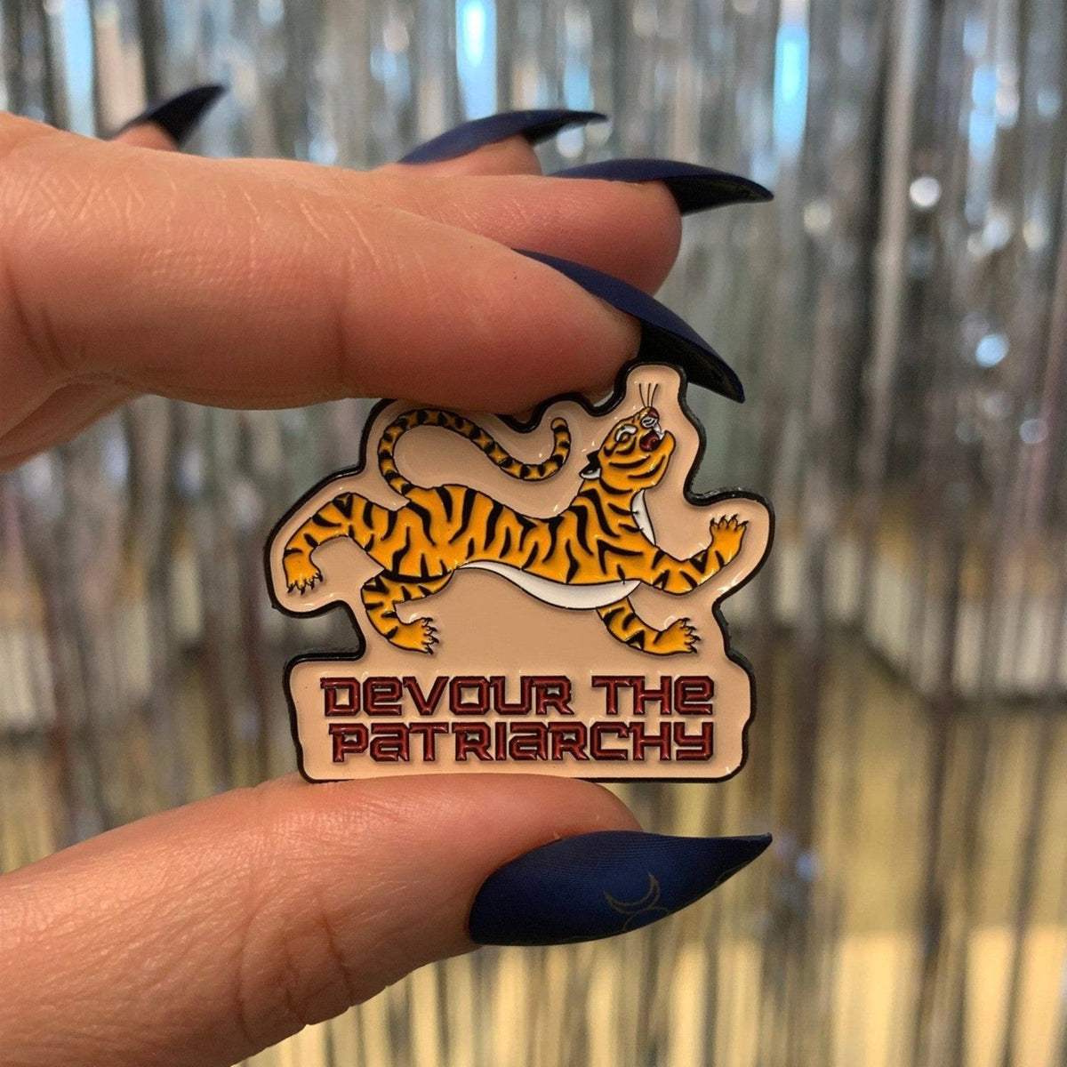 Devour the Patriarchy Feminist Tiger Enamel Pin, Lapel Pin - Starry Skies Austin