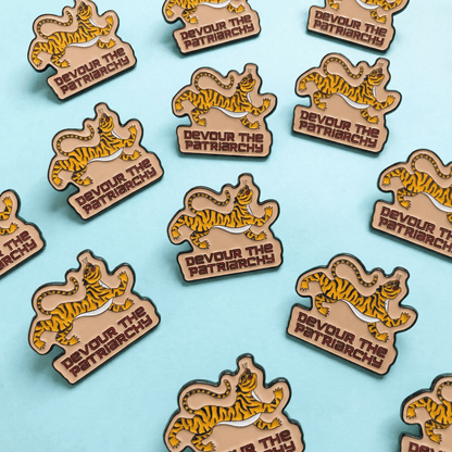 Devour the Patriarchy Feminist Tiger Enamel Pin, Lapel Pin - Starry Skies Austin