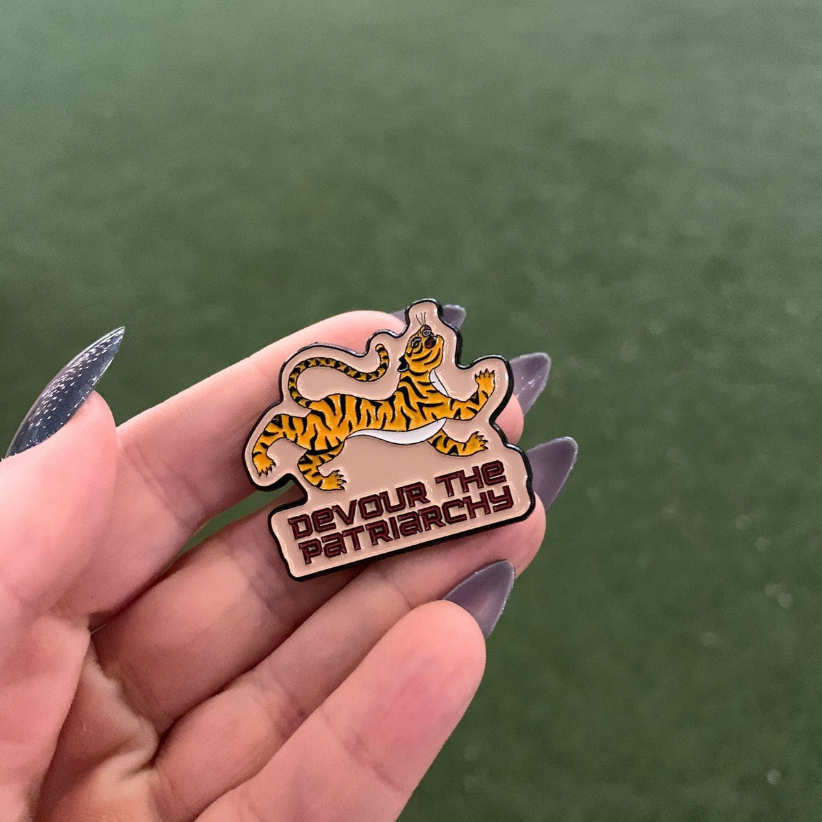 Devour the Patriarchy Feminist Tiger Enamel Pin, Lapel Pin - Starry Skies Austin