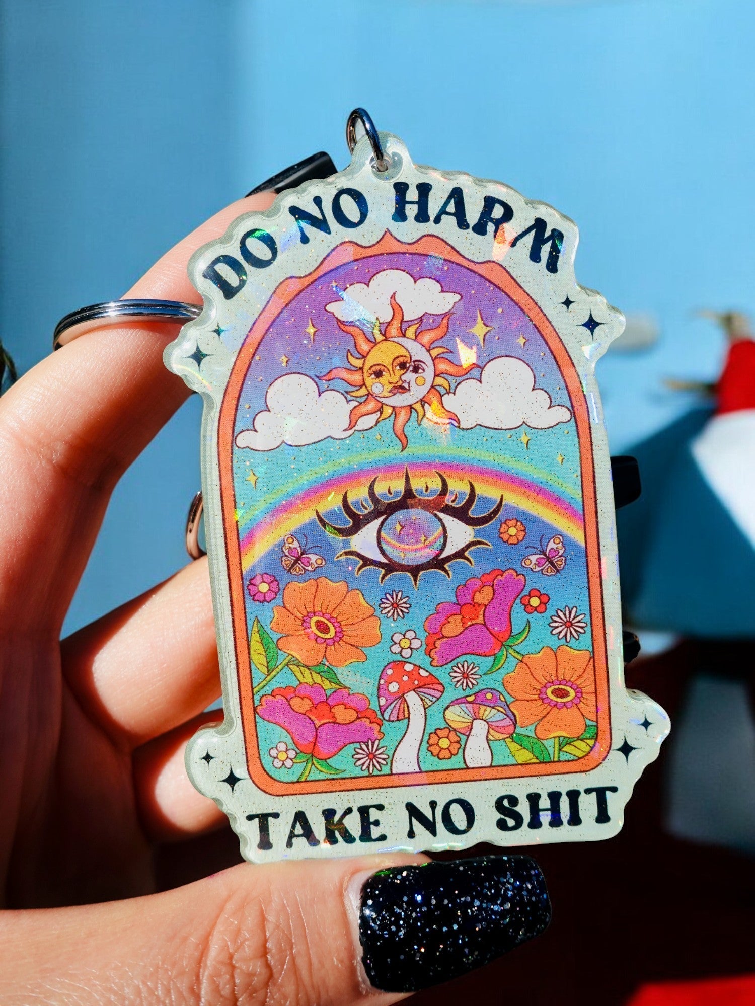 Do No Harm Take No Shit Keychain - Starry Skies Austin