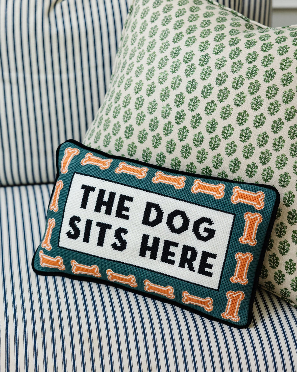 Dog Sits Here Needlepoint Pillow - Starry Skies Austin