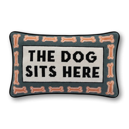 Dog Sits Here Needlepoint Pillow - Starry Skies Austin