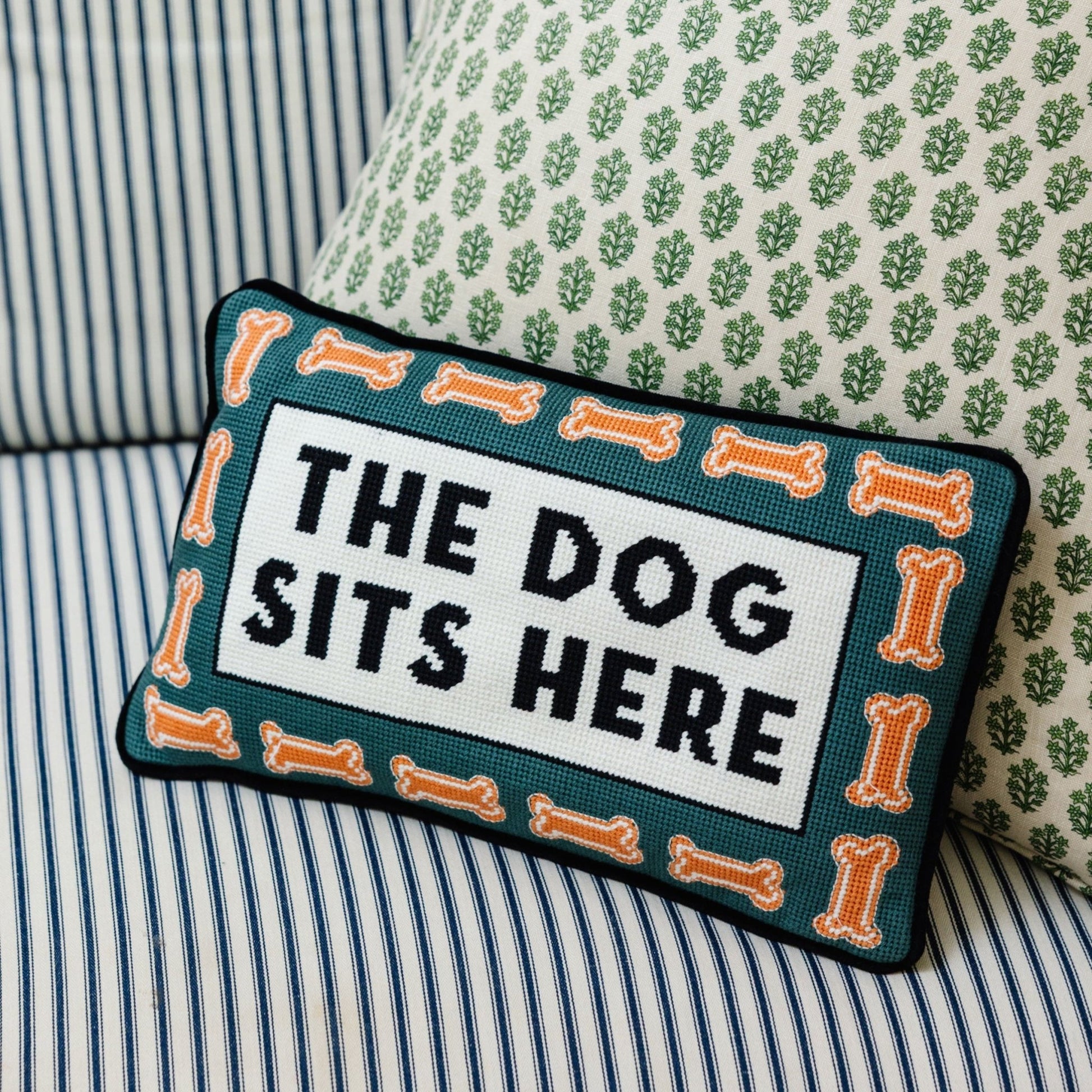 Dog Sits Here Needlepoint Pillow - Starry Skies Austin