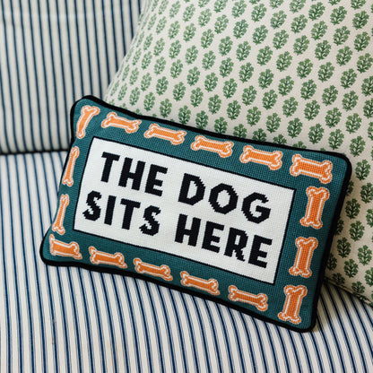 Dog Sits Here Needlepoint Pillow - Starry Skies Austin