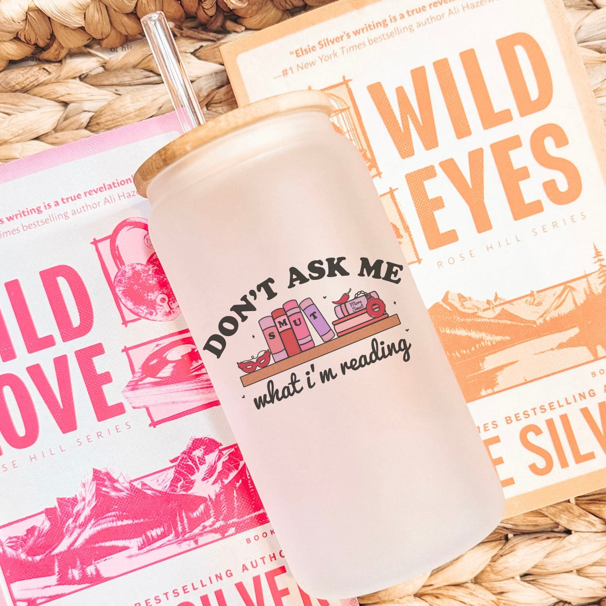 Don’t Ask Me What I’m Reading Frosted Glass Cup with Bamboo Lid & Straw - Starry Skies Austin
