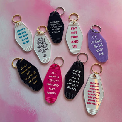 Don't Make Me Get Medieval on Your Ass Motel Style Keychain in Black - Starry Skies Austin