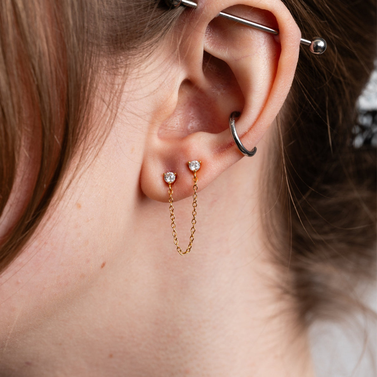 Double CZ Chain Studs - Starry Skies Austin