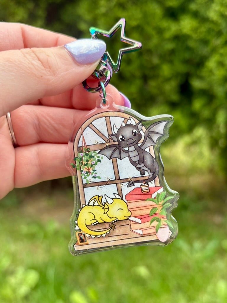 Dragon Window Watchers Sparkly Dual Sided Hook Clasp Keychain - Starry Skies Austin