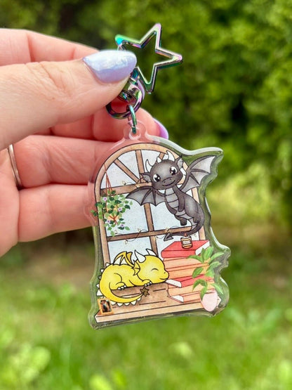 Dragon Window Watchers Sparkly Dual Sided Hook Clasp Keychain - Starry Skies Austin