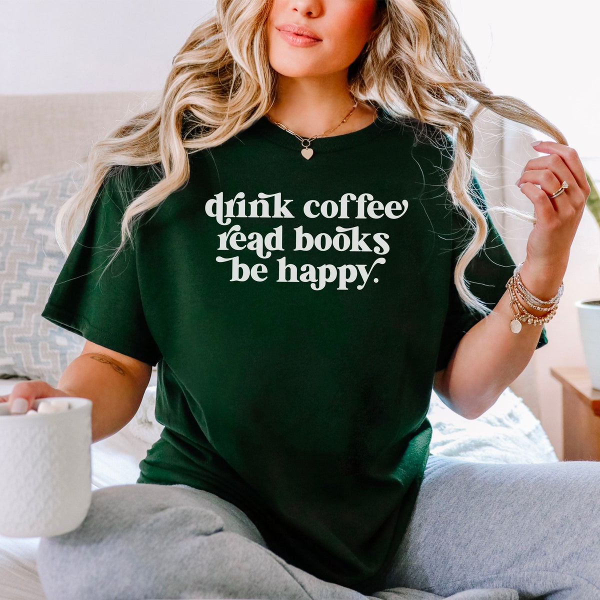Drink Coffee Read Books Be Happy Gildan Softstyle Shirt - Starry Skies Austin