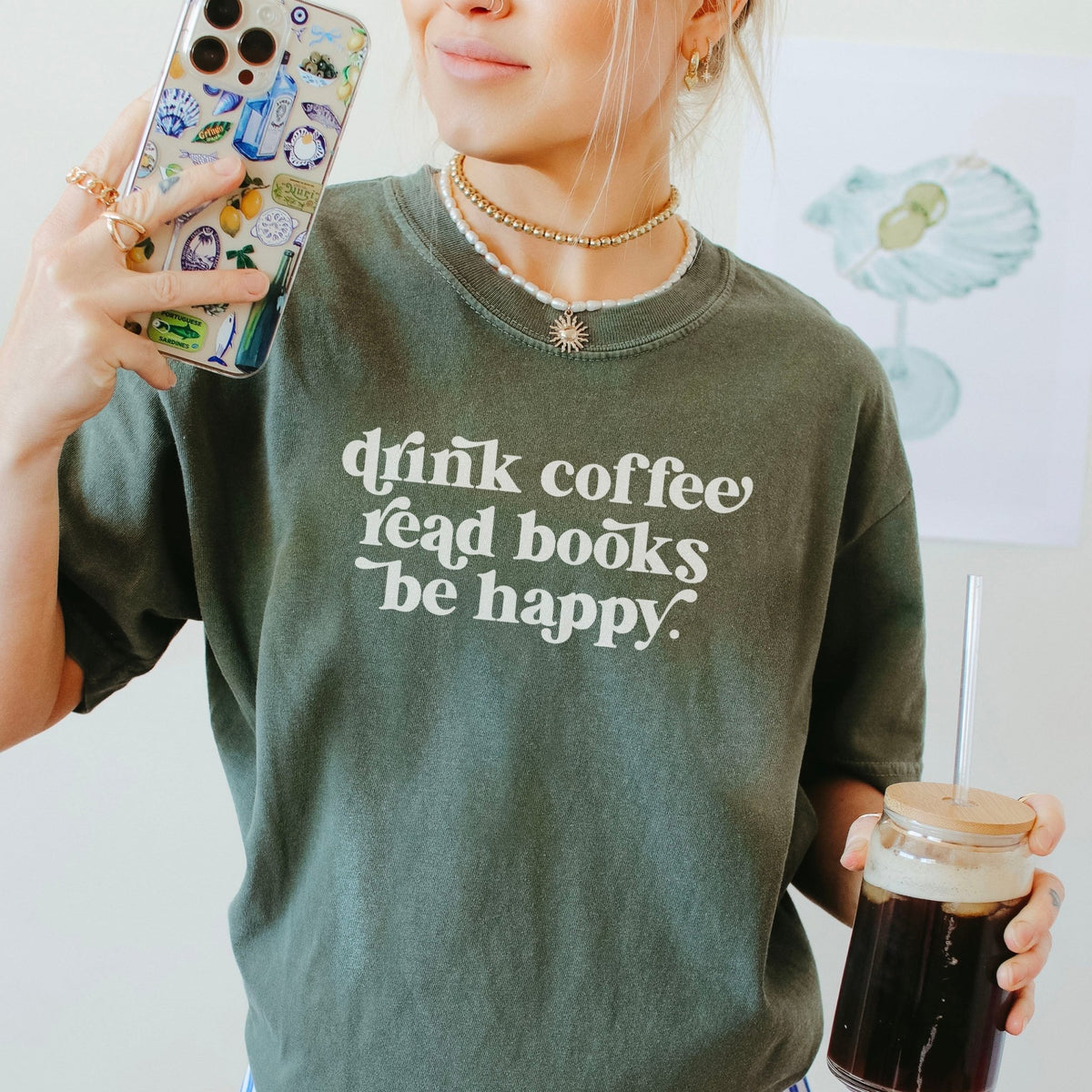 Drink Coffee Read Books Be Happy Heavyweight Comfort Colors Shirt - Starry Skies Austin
