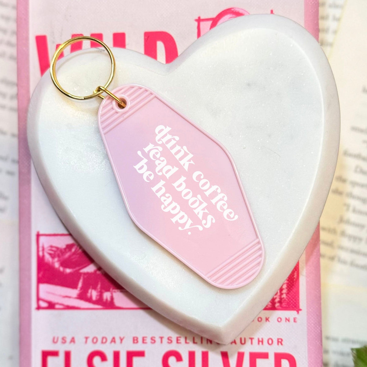 Drink Coffee Read Books Be Happy Retro Motel Keychain - Starry Skies Austin