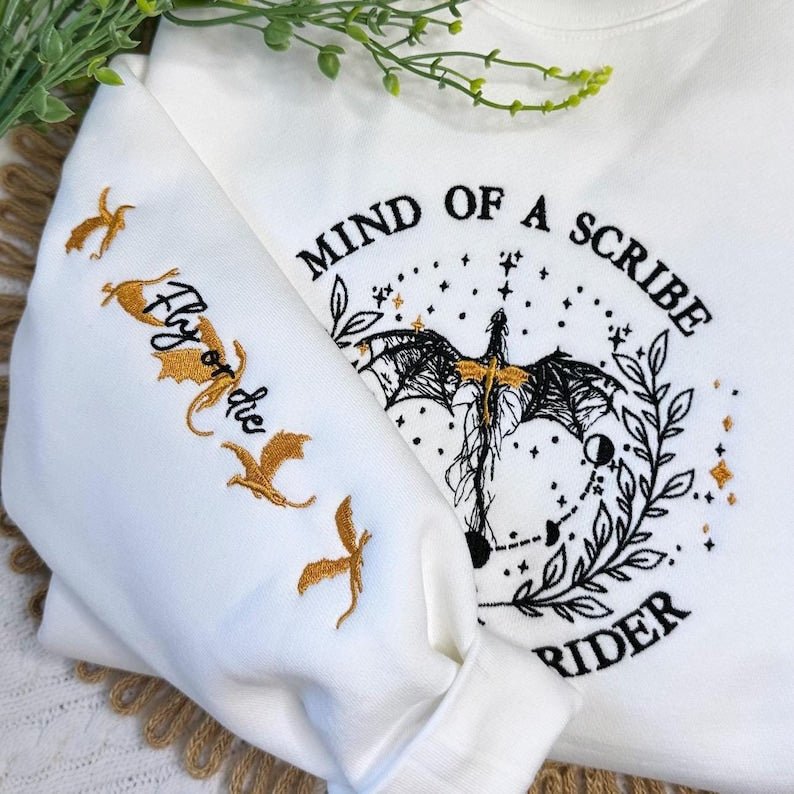 Embroidered Dragon Sweatshirt: Fourth Wing Inspired Crewneck or Hoodie For Book Lovers Gift - Starry Skies Austin