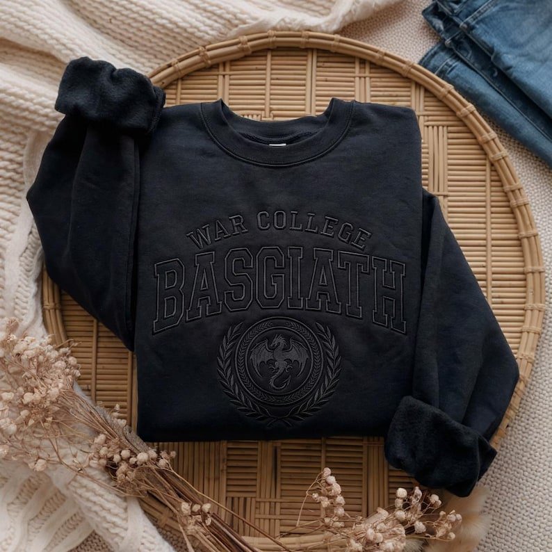Embroidered Tone on Tone Basgiath War Collage Sweatshirt, Fourth Wing Sweatshirt, Violet Sorrengail, Xaden Riorson, Fantasy Book Dragon - Starry Skies Austin