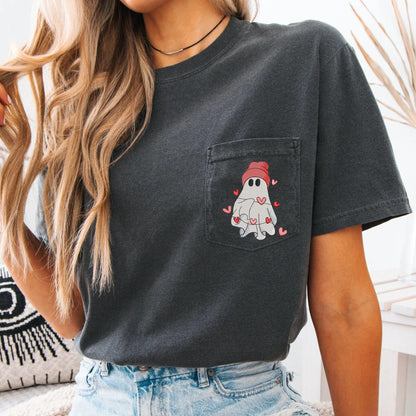 Embroidered Valentine Ghost Pocket Shirt | Comfort Colors - Starry Skies Austin