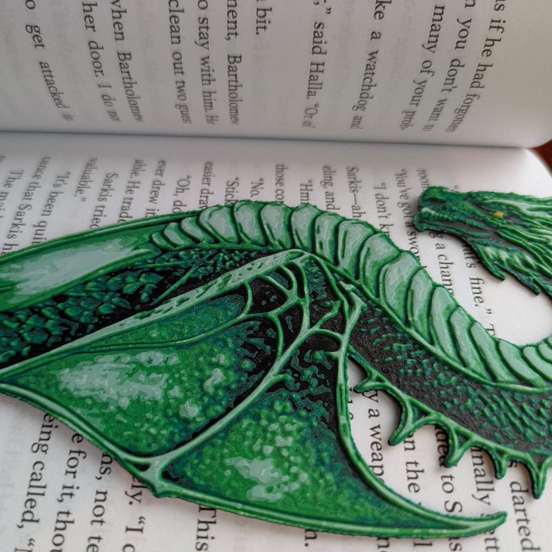 Emerald Dragon Bookmark Textured Fantasy Gift - Starry Skies Austin