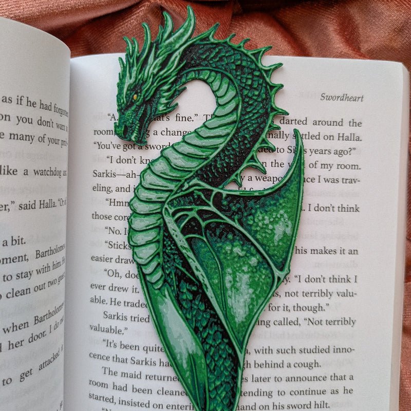 Emerald Dragon Bookmark Textured Fantasy Gift - Starry Skies Austin