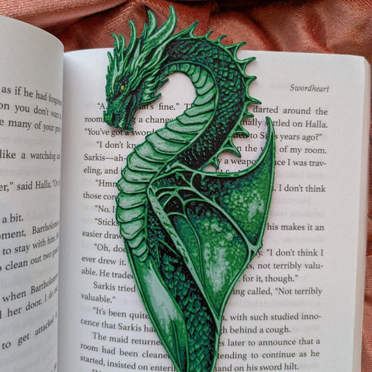 Emerald Dragon Bookmark Textured Fantasy Gift - Starry Skies Austin