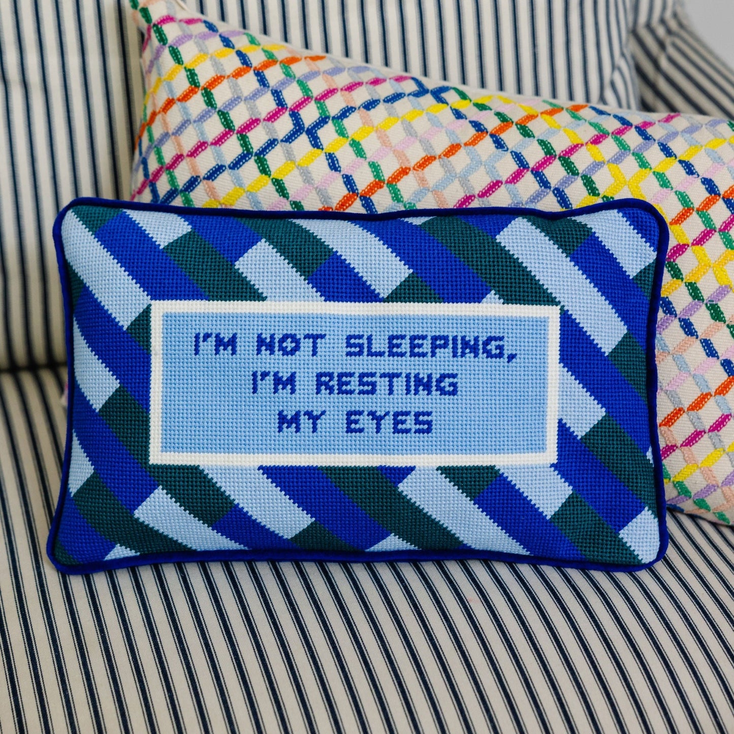 Eyes Resting Needlepoint Pillow - Starry Skies Austin
