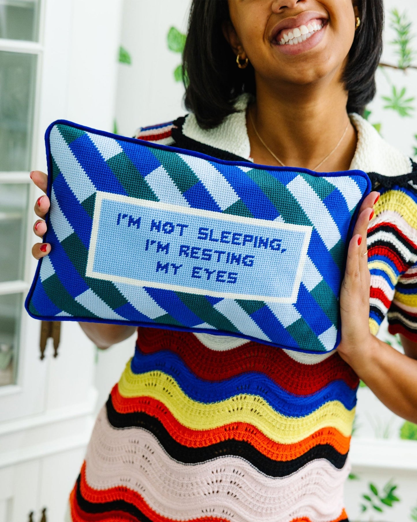 Eyes Resting Needlepoint Pillow - Starry Skies Austin