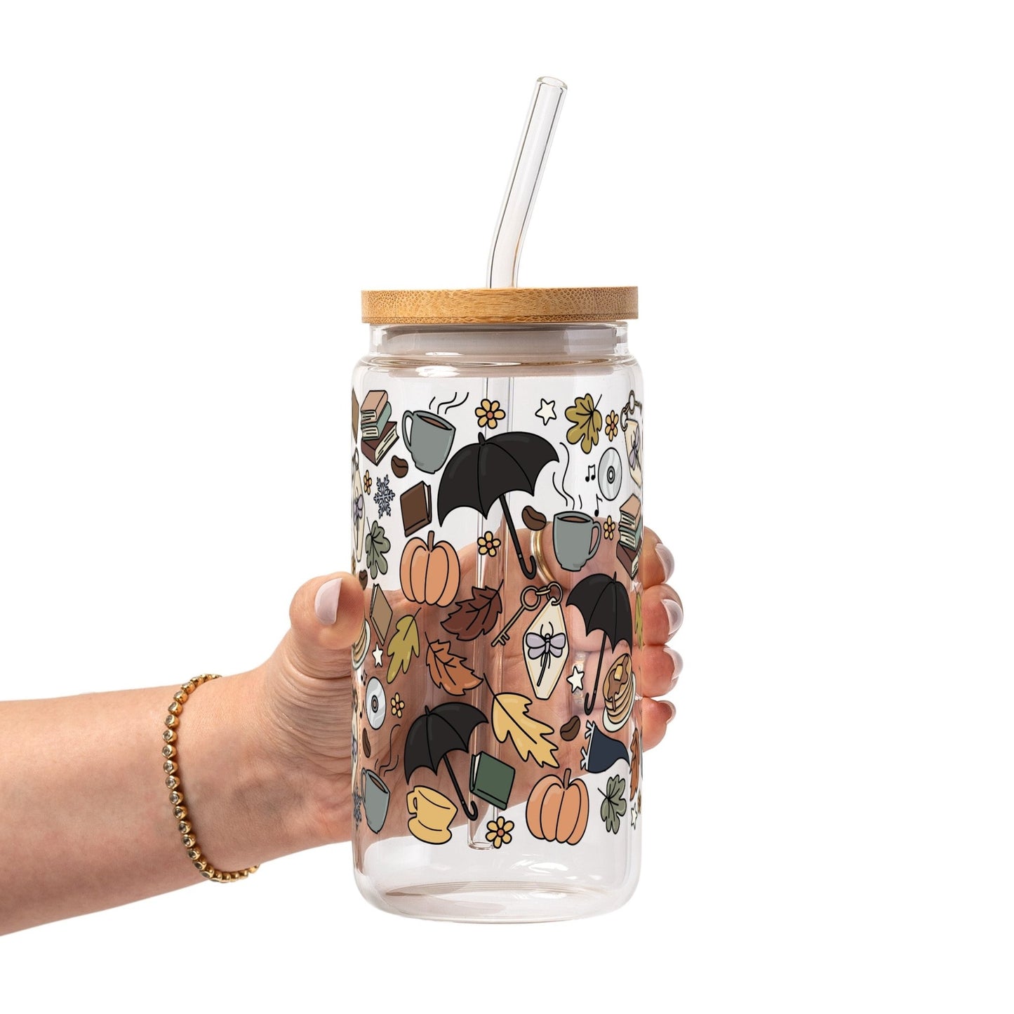 Fall Girls Glass Cup, Mug & Tumbler with Lid and Straw - Starry Skies Austin