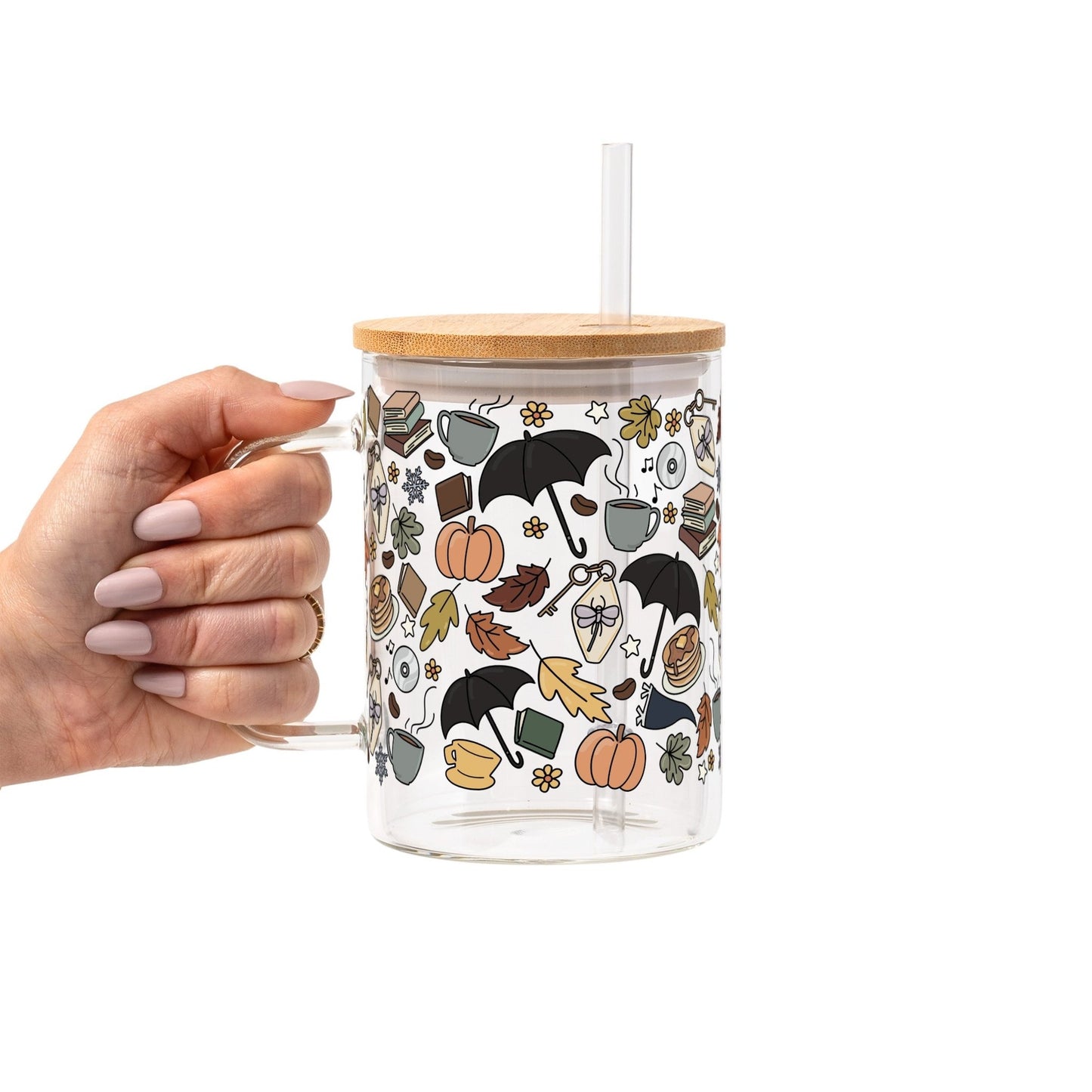 Fall Girls Glass Cup, Mug & Tumbler with Lid and Straw - Starry Skies Austin