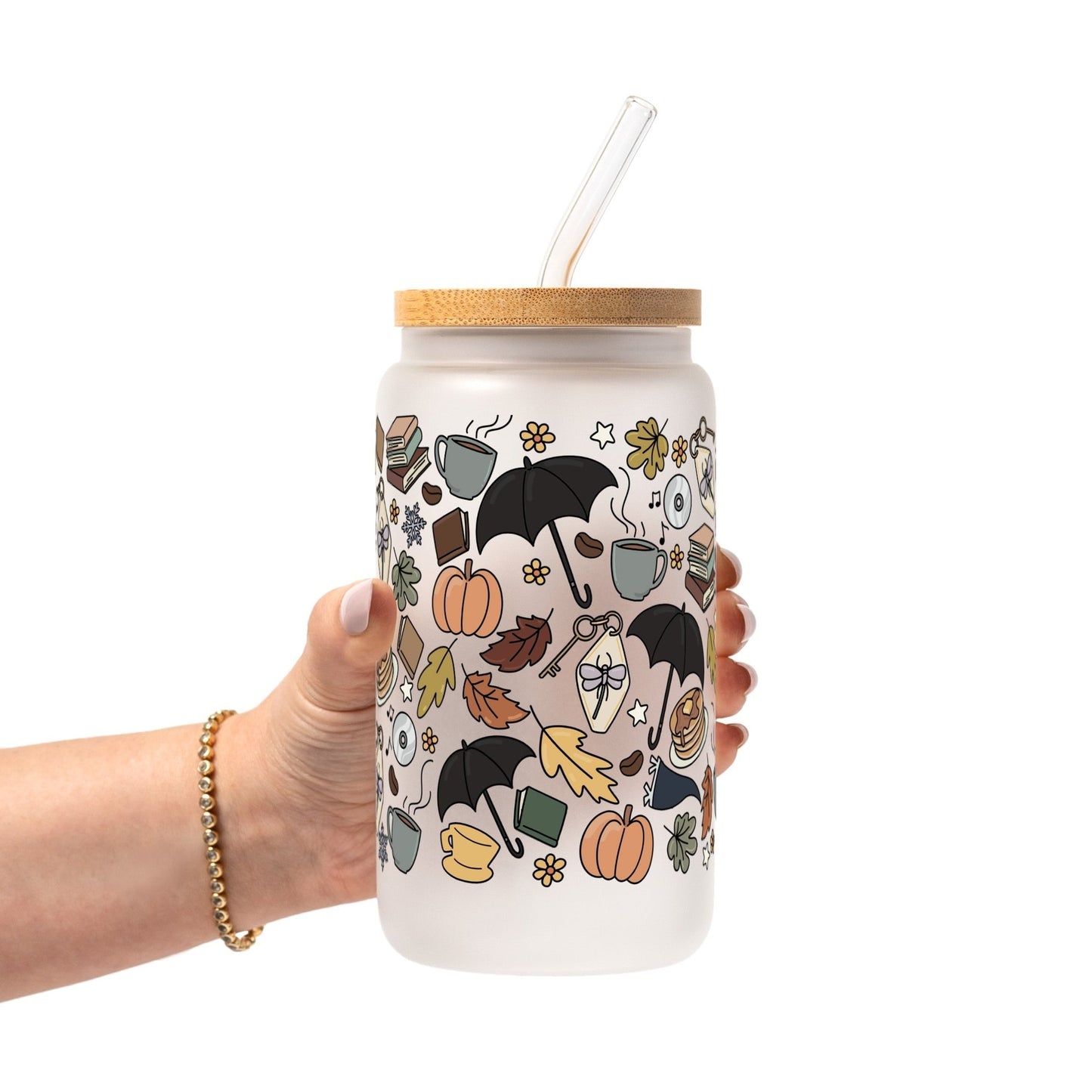 Fall Girls Glass Cup, Mug & Tumbler with Lid and Straw - Starry Skies Austin