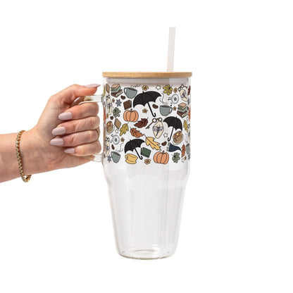 Fall Girls Glass Cup, Mug & Tumbler with Lid and Straw - Starry Skies Austin
