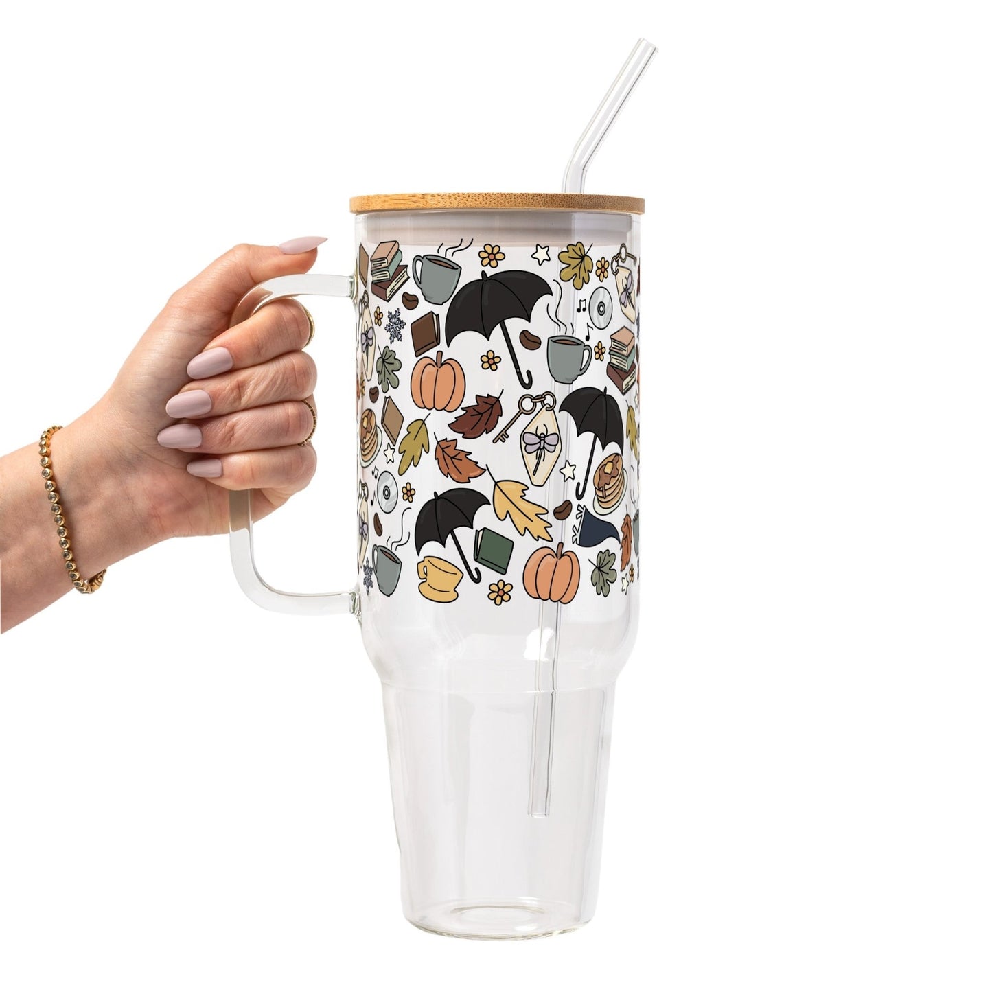 Fall Girls Glass Cup, Mug & Tumbler with Lid and Straw - Starry Skies Austin