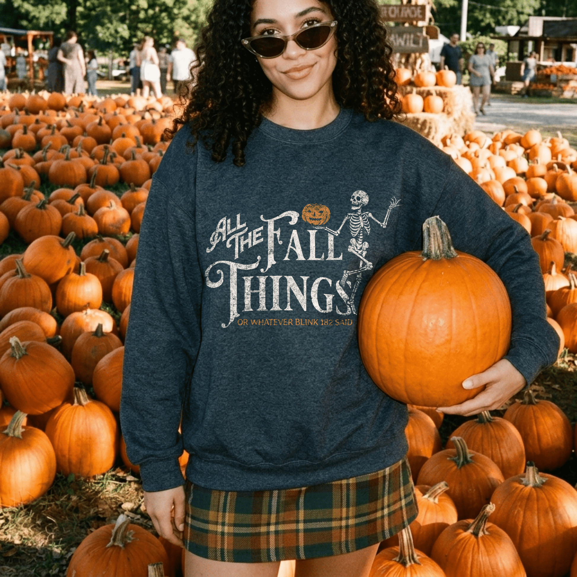Fall Things Halloween Sweatshirt — "All the Fall Things" Skeleton Pumpkin Crewneck - Starry Skies Austin