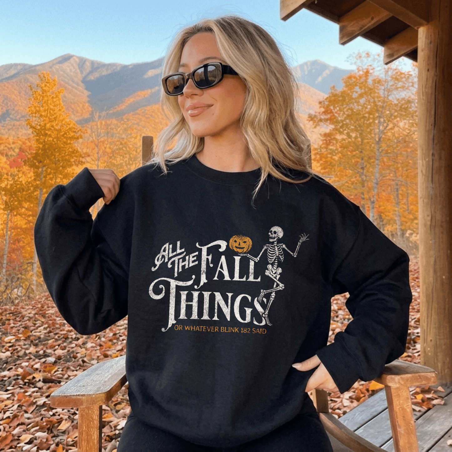 Fall Things Halloween Sweatshirt — "All the Fall Things" Skeleton Pumpkin Crewneck - Starry Skies Austin