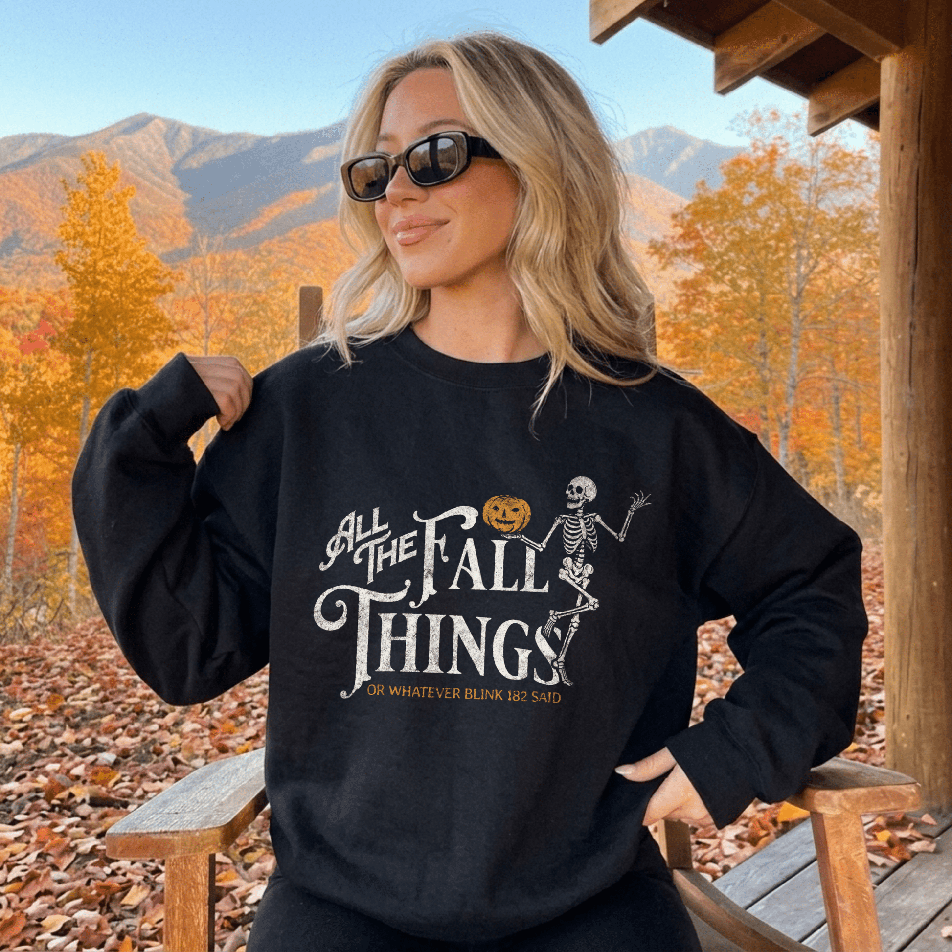 Fall Things Halloween Sweatshirt — "All the Fall Things" Skeleton Pumpkin Crewneck - Starry Skies Austin