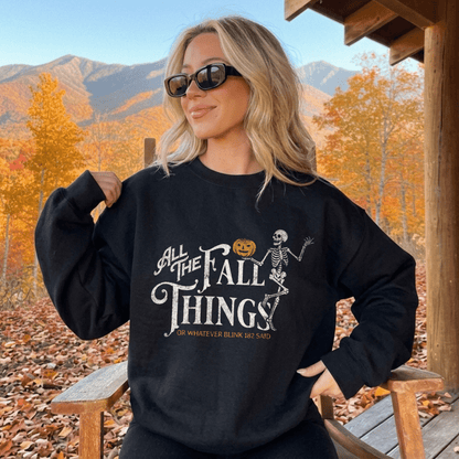 Fall Things Halloween Sweatshirt — "All the Fall Things" Skeleton Pumpkin Crewneck - Starry Skies Austin