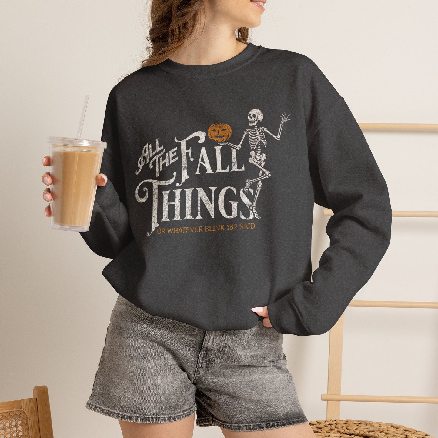 Fall Things Halloween Sweatshirt — "All the Fall Things" Skeleton Pumpkin Crewneck - Starry Skies Austin