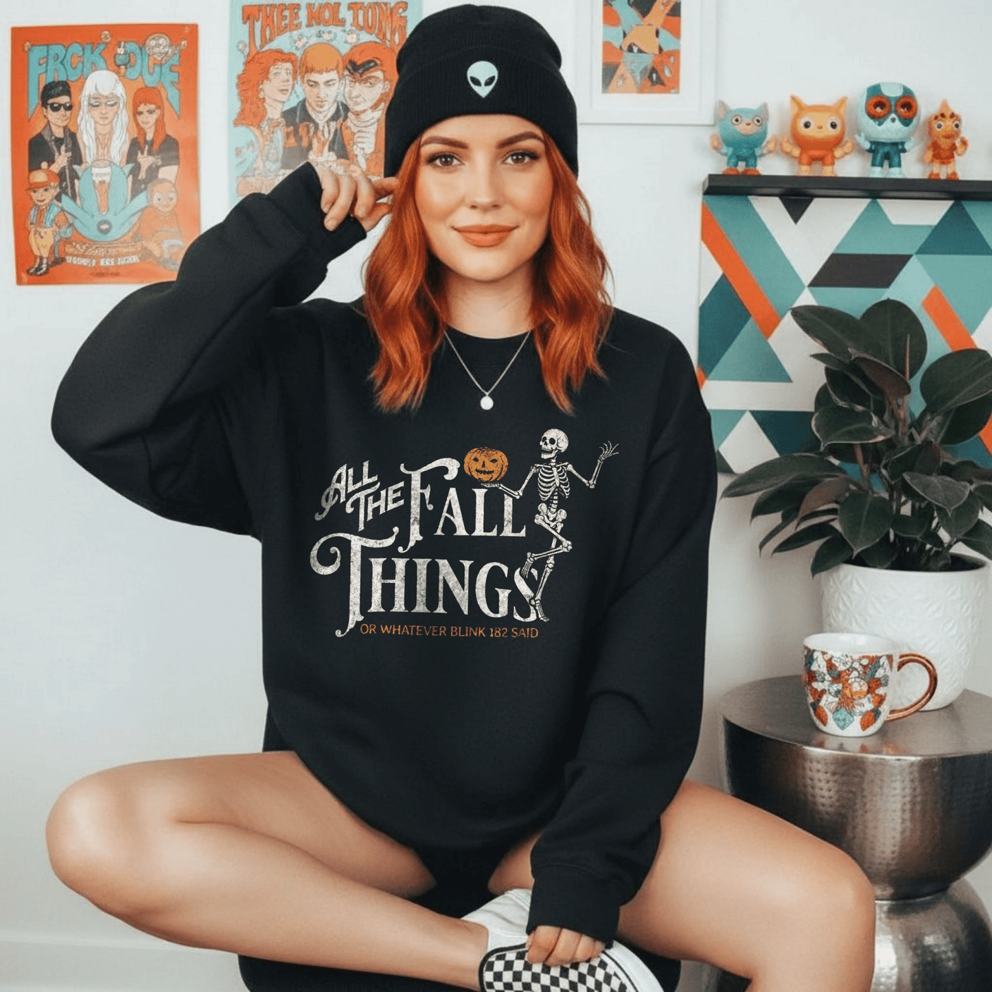 Fall Things Halloween Sweatshirt — "All the Fall Things" Skeleton Pumpkin Crewneck - Starry Skies Austin