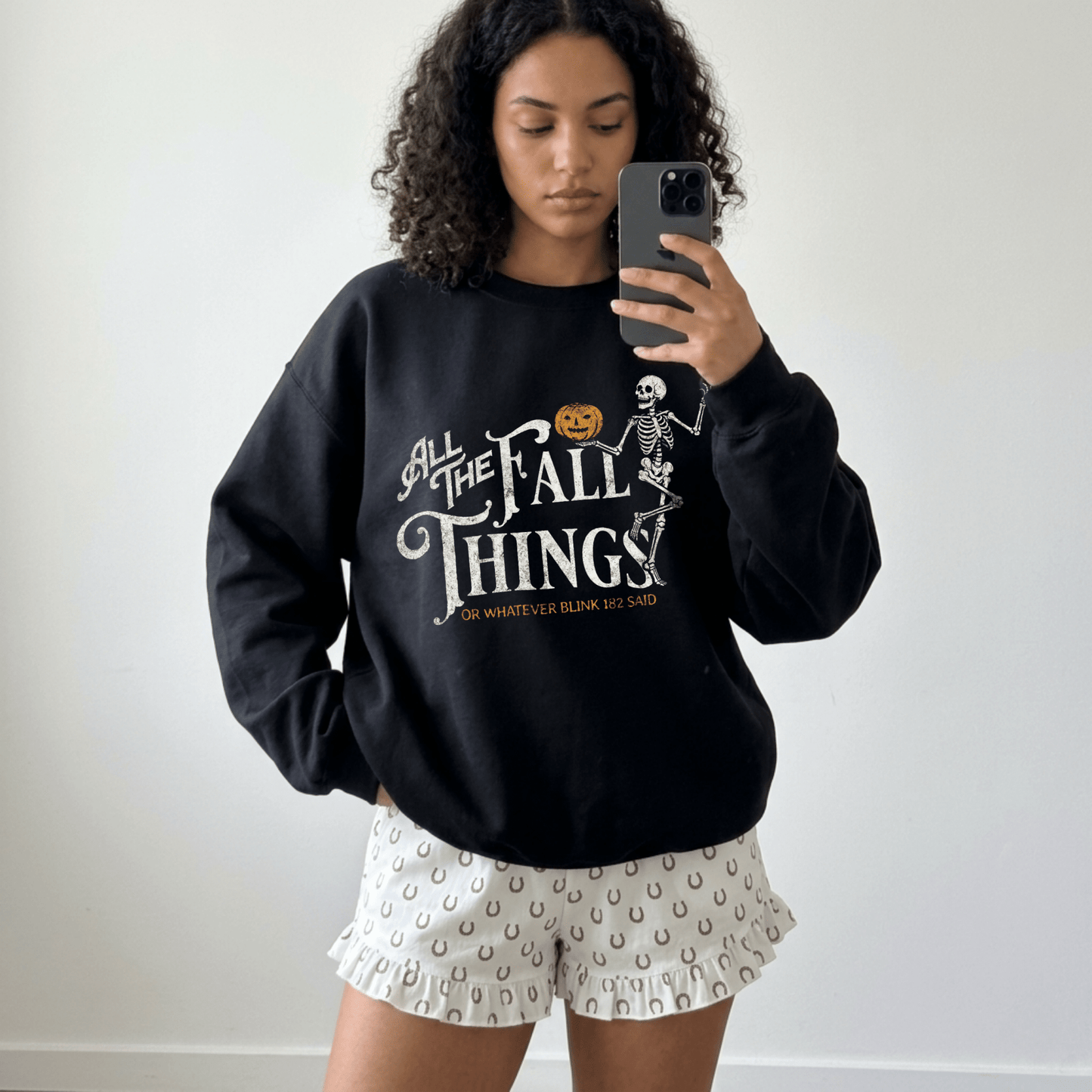 Fall Things Halloween Sweatshirt — "All the Fall Things" Skeleton Pumpkin Crewneck - Starry Skies Austin