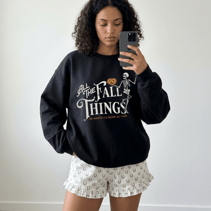Fall Things Halloween Sweatshirt — "All the Fall Things" Skeleton Pumpkin Crewneck - Starry Skies Austin