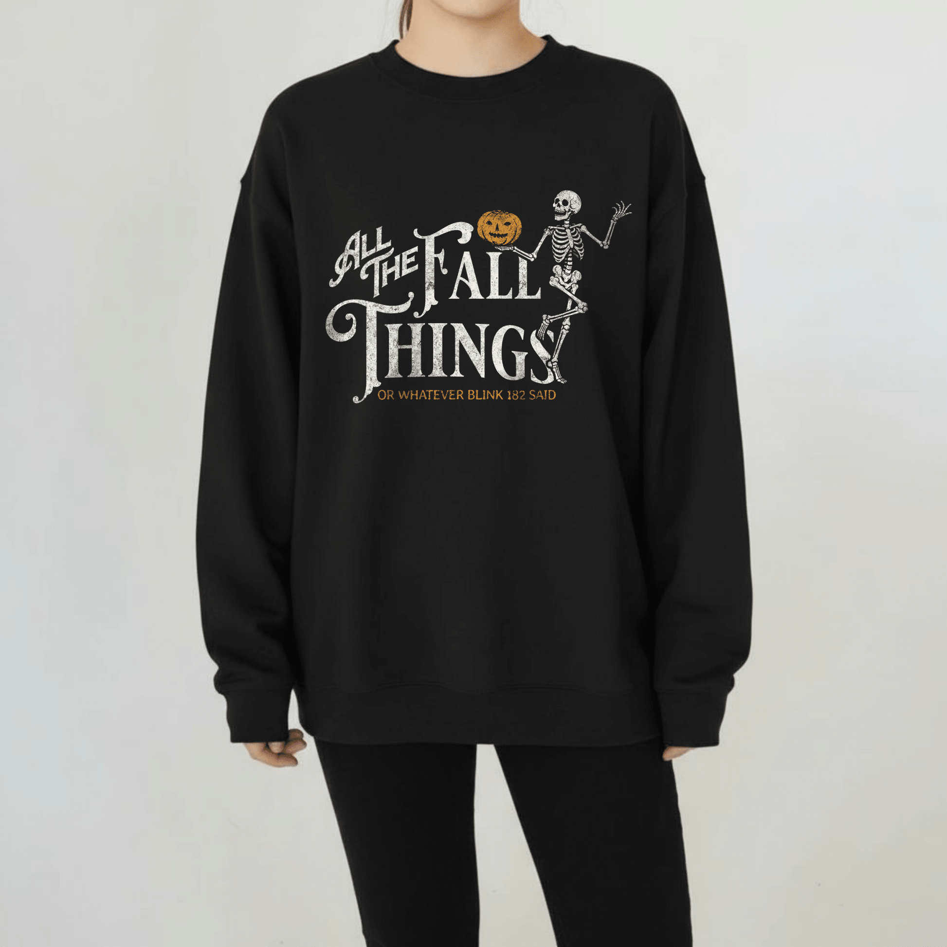 Fall Things Halloween Sweatshirt — "All the Fall Things" Skeleton Pumpkin Crewneck - Starry Skies Austin