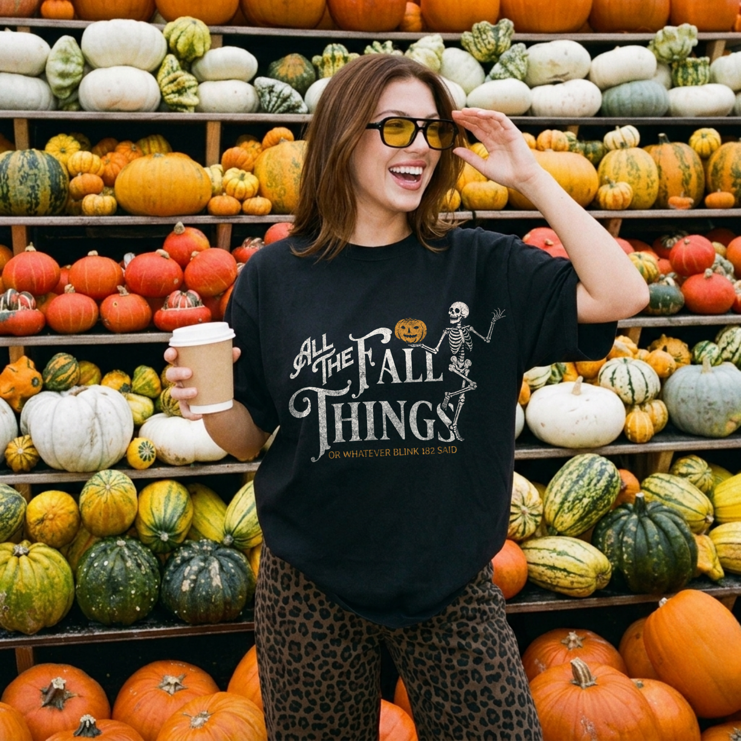 Fall Things Skeleton T-Shirt — 'All The Fall Things' Pumpkin Halloween Tee - Starry Skies Austin
