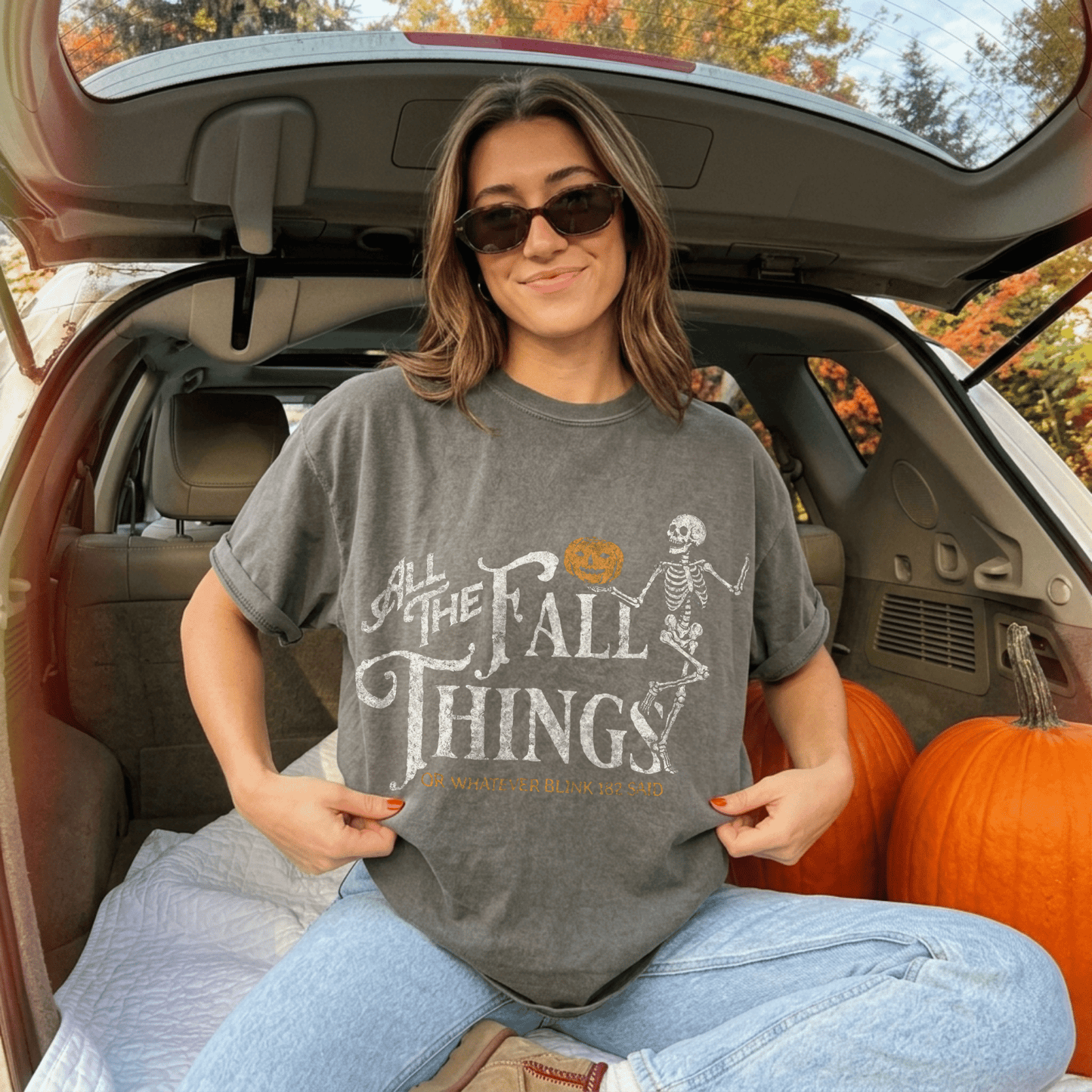 Fall Things Skeleton T-Shirt — 'All The Fall Things' Pumpkin Halloween Tee - Starry Skies Austin
