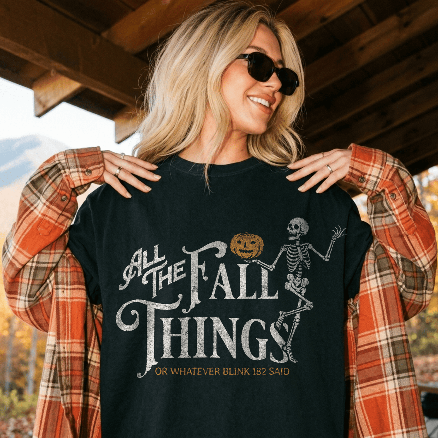 Fall Things Skeleton T-Shirt — 'All The Fall Things' Pumpkin Halloween Tee - Starry Skies Austin