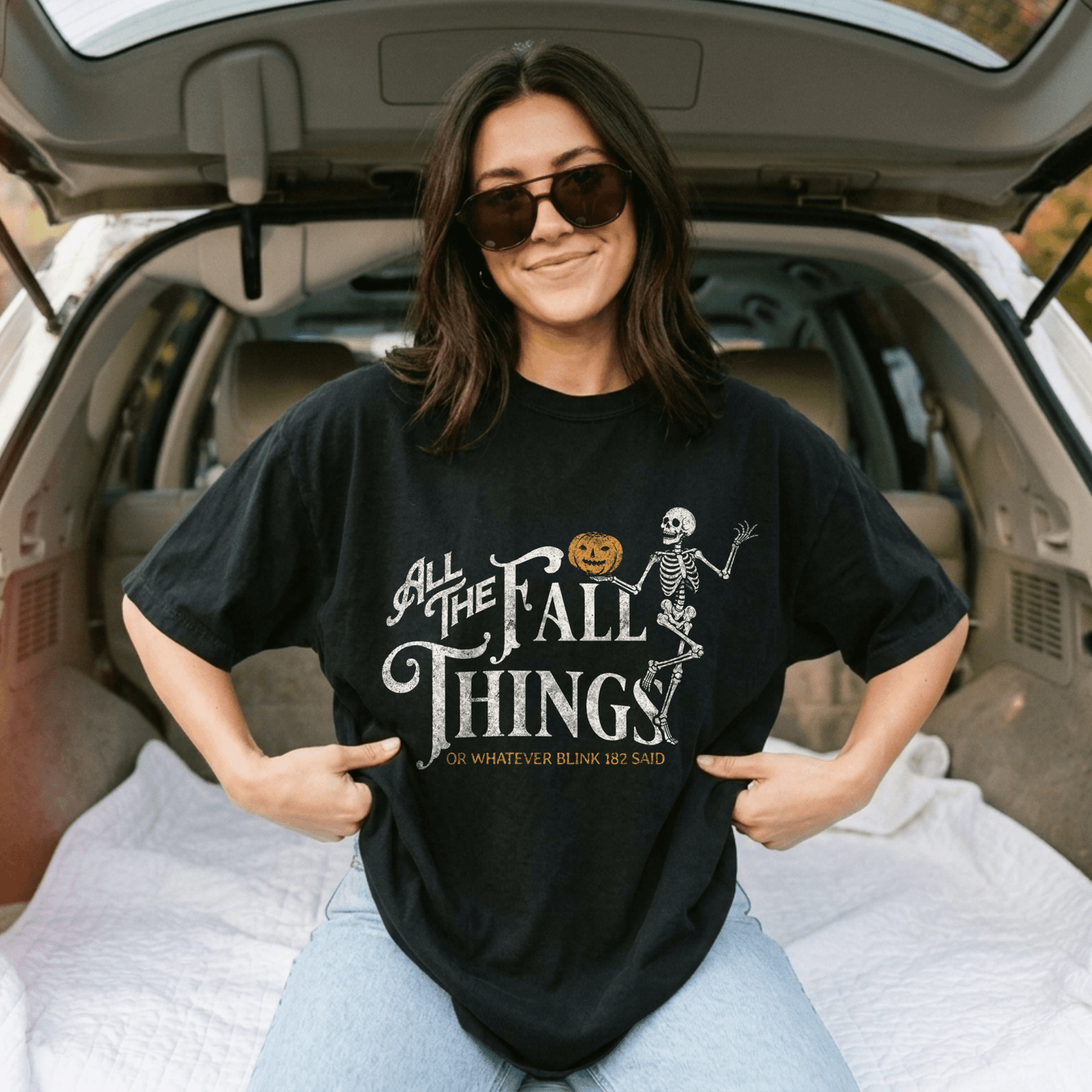 Fall Things Skeleton T-Shirt — 'All The Fall Things' Pumpkin Halloween Tee - Starry Skies Austin