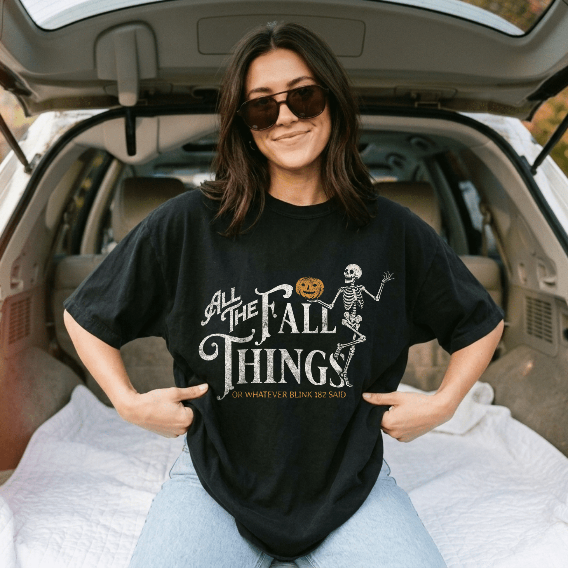 Fall Things Skeleton T-Shirt — 'All The Fall Things' Pumpkin Halloween Tee - Starry Skies Austin