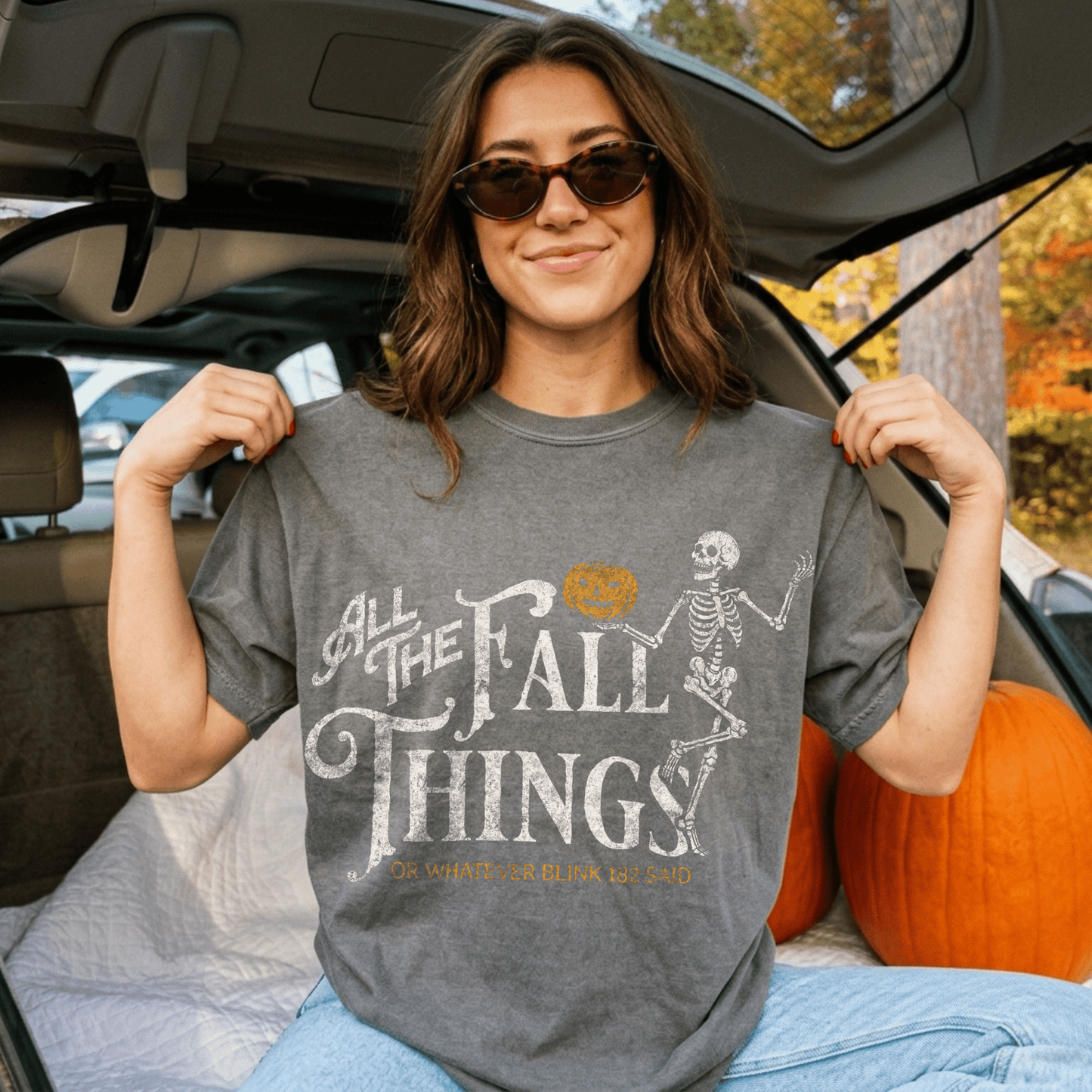 Fall Things Skeleton T-Shirt — 'All The Fall Things' Pumpkin Halloween Tee - Starry Skies Austin