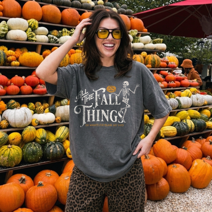Fall Things Skeleton T-Shirt — 'All The Fall Things' Pumpkin Halloween Tee - Starry Skies Austin
