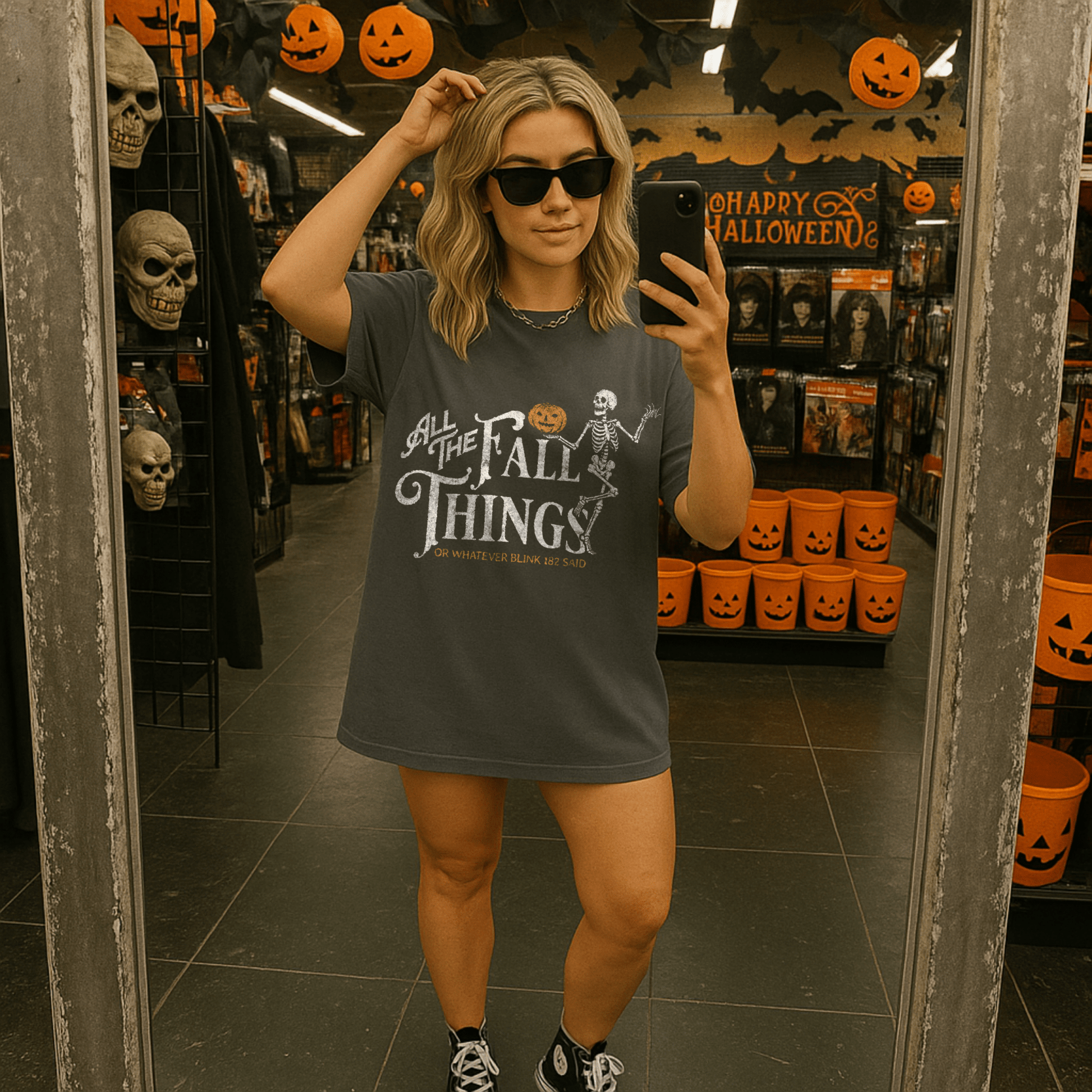 Fall Things Skeleton T-Shirt — 'All The Fall Things' Pumpkin Halloween Tee - Starry Skies Austin