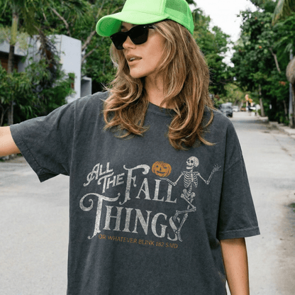 Fall Things Skeleton T-Shirt — 'All The Fall Things' Pumpkin Halloween Tee - Starry Skies Austin