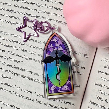 Fantasy Dragon Holographic Keychain – Stained Glass Inspired Window Design - Starry Skies Austin